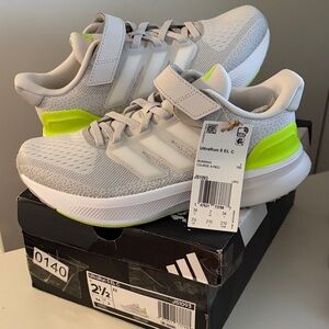 Adidas UltraRun 5 Kids Light Gray and Neon Velcro Sneakers